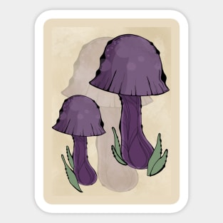 Dark Purple Cottagecore Mushrooms, Classy Portrait Style Sticker